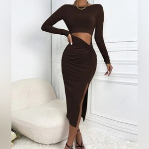 Cut Out Twist Front Slit Thigh Bodycon Dress